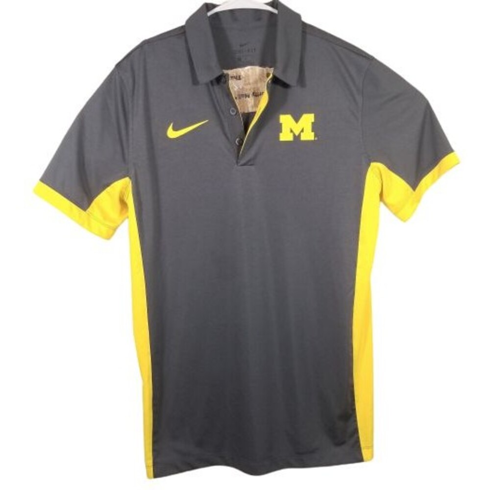 Michigan Wolverines Nike Golf Polo Shirt Mens M Dri Fit  Athletic Yellow Gray
